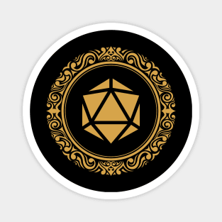 Mayan Monogram D20 Dice Gold Tabletop RPG Gaming Magnet